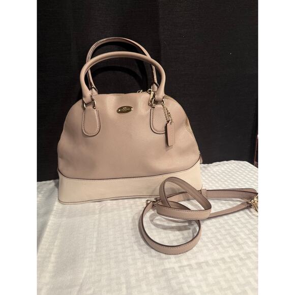 Coach Cora Domed Satchel Purse Leather Grey Birch Chalk Bicolor. - Picture 2 of 7